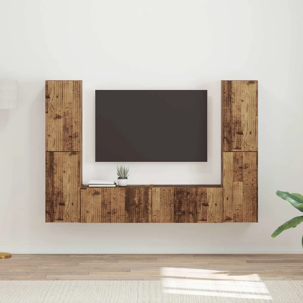 TV staliukas TV spintelių komplektas 6 vnt. Sendintos medienos