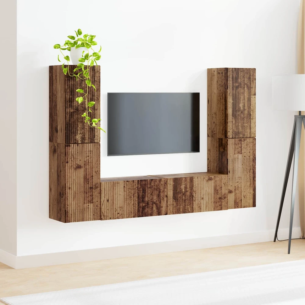 TV staliukas TV spintelių komplektas 6 vnt. Sendintos medienos