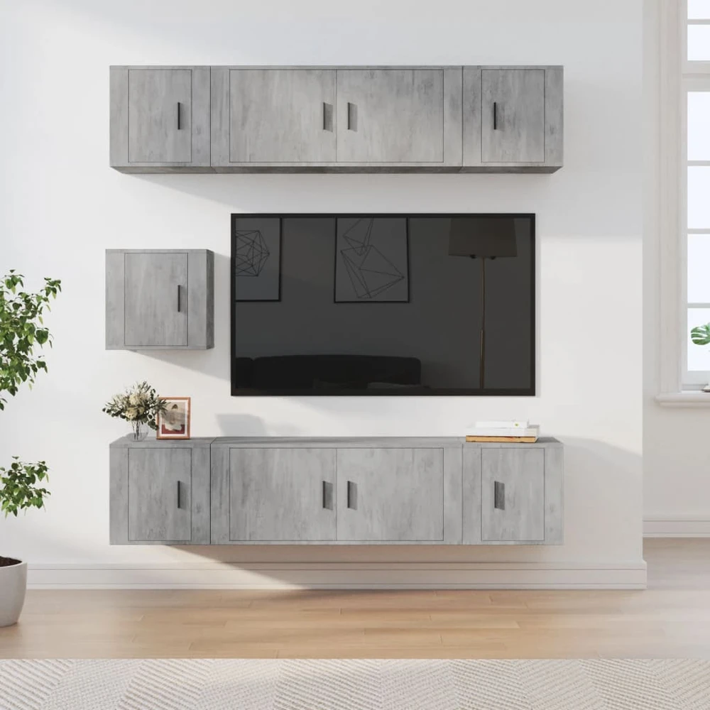 TV staliukas TV spintelių komplektas, 7 dalių, betono pilkas, mediena