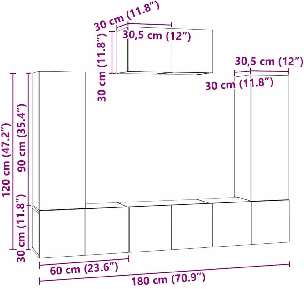 TV staliukas TV spintelių komplektas 7 vnt. Amatininkų ąžuolas