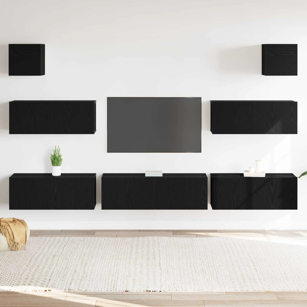TV staliukas TV spintelių komplektas 7 vnt. Juodas ąžuolas Apdirbta mediena