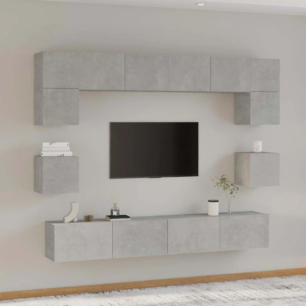 TV staliukas TV spintelių komplektas, 8 dalių, betono pilkas, mediena