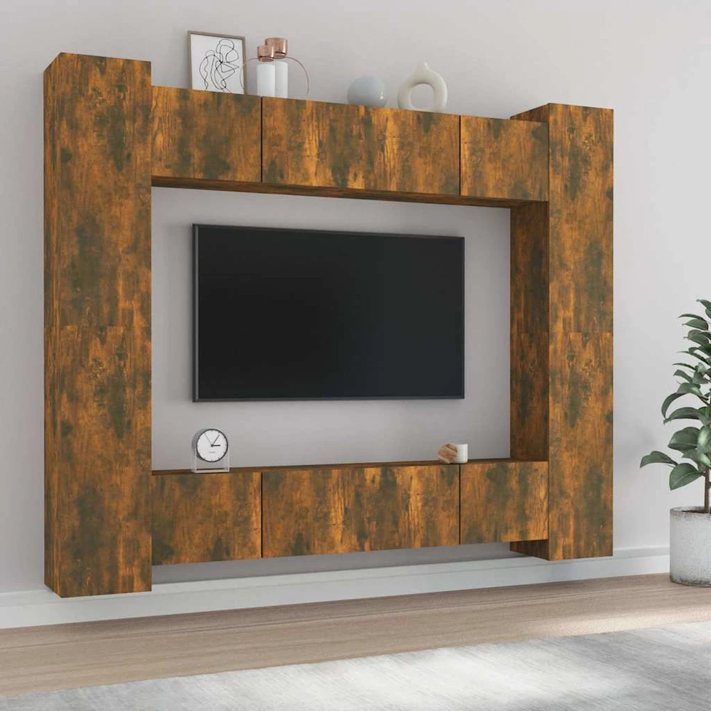 TV staliukas TV spintelių komplektas, 8 dalių, dūminio ąžuolo, mediena