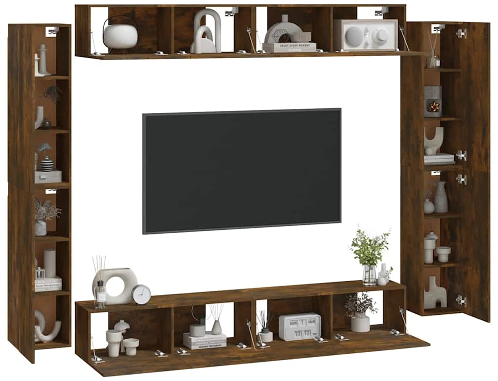 TV staliukas TV spintelių komplektas, 8 dalių, dūminio ąžuolo, mediena