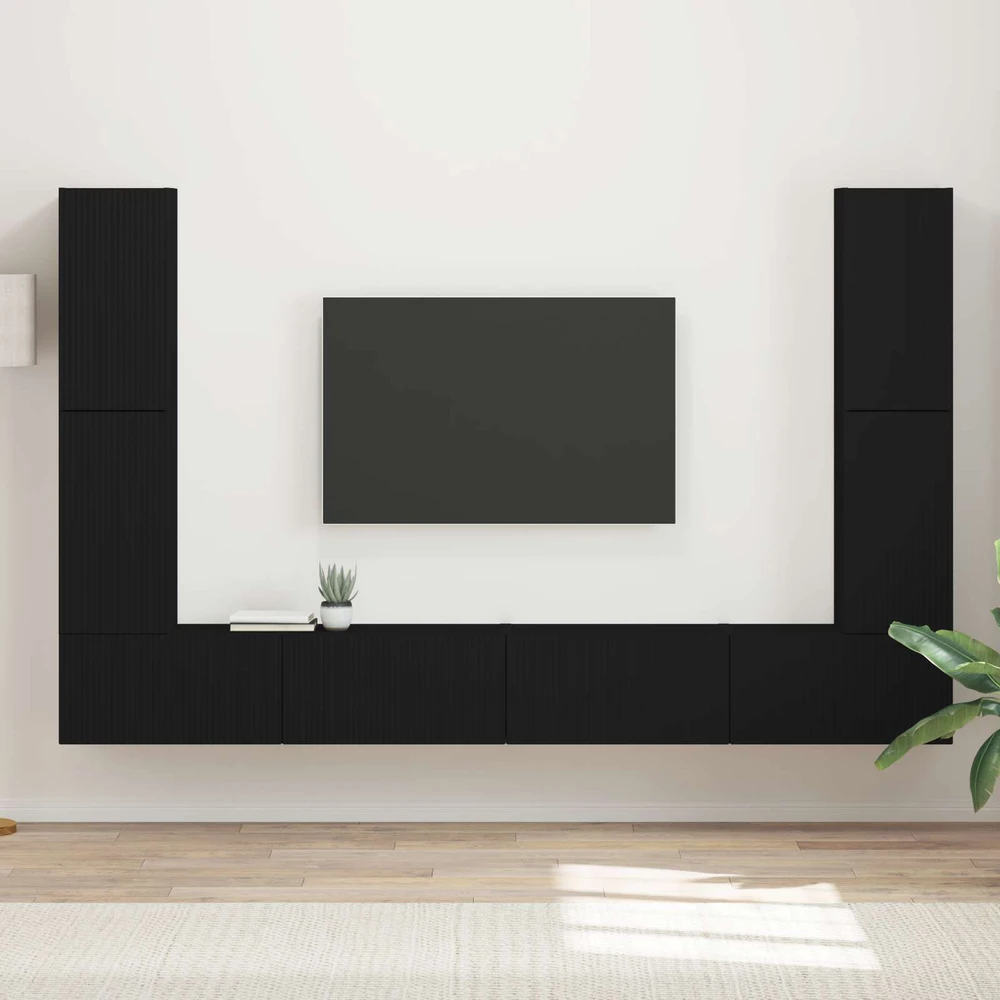 TV staliukas TV spintelių komplektas 8 vnt. Juoda Apdirbta mediena