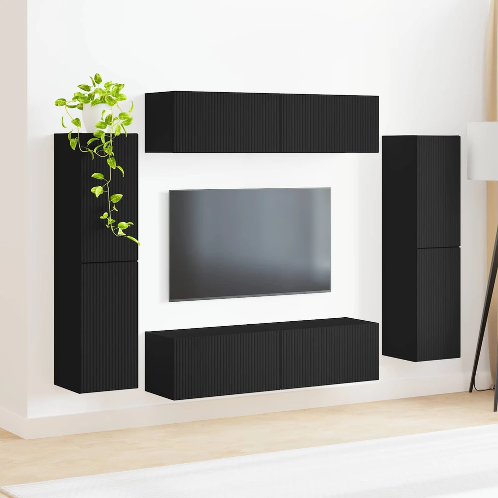 TV staliukas TV spintelių komplektas 8 vnt. Juoda Apdirbta mediena