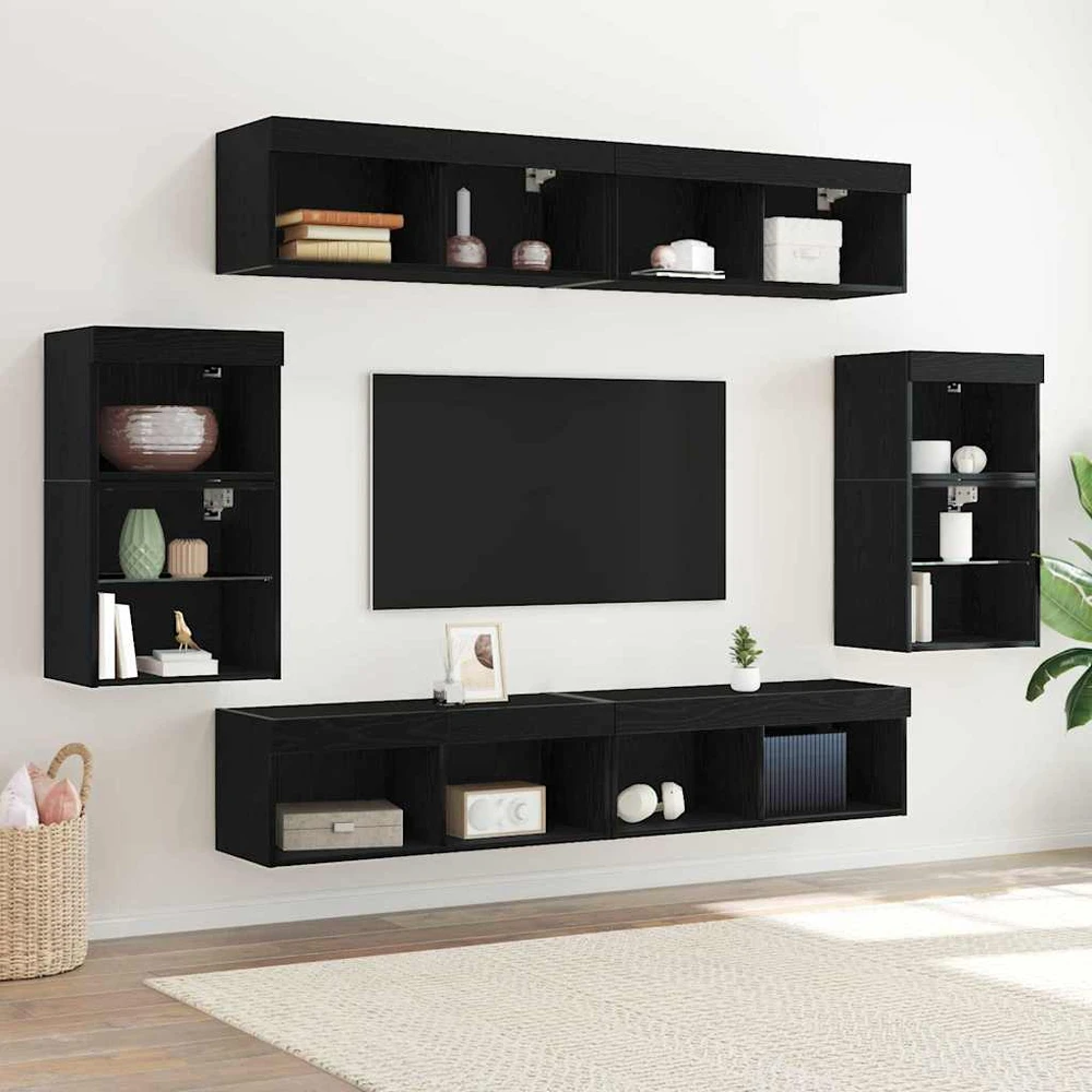 TV staliukas TV spintelių komplektas 8 vnt. juoda ąžuolo Apdirbta mediena
