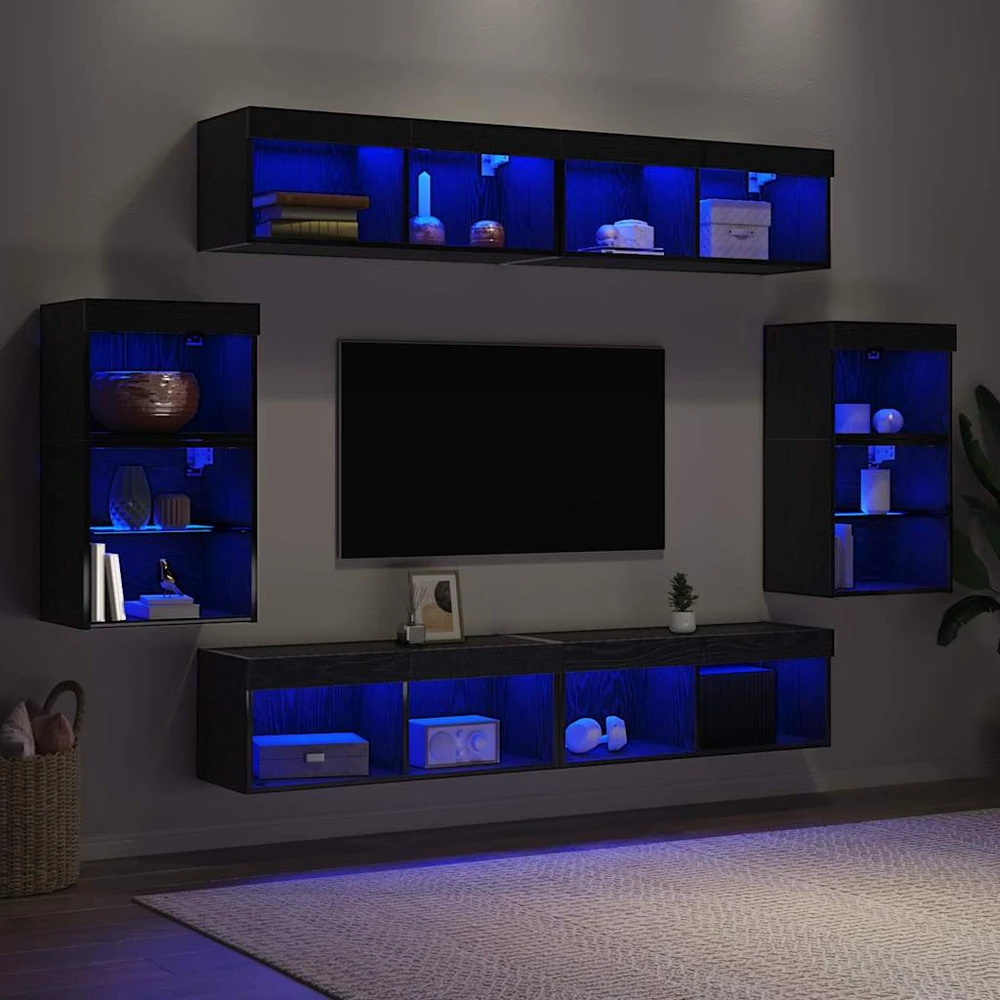 TV staliukas TV spintelių komplektas 8 vnt. juoda ąžuolo Apdirbta mediena