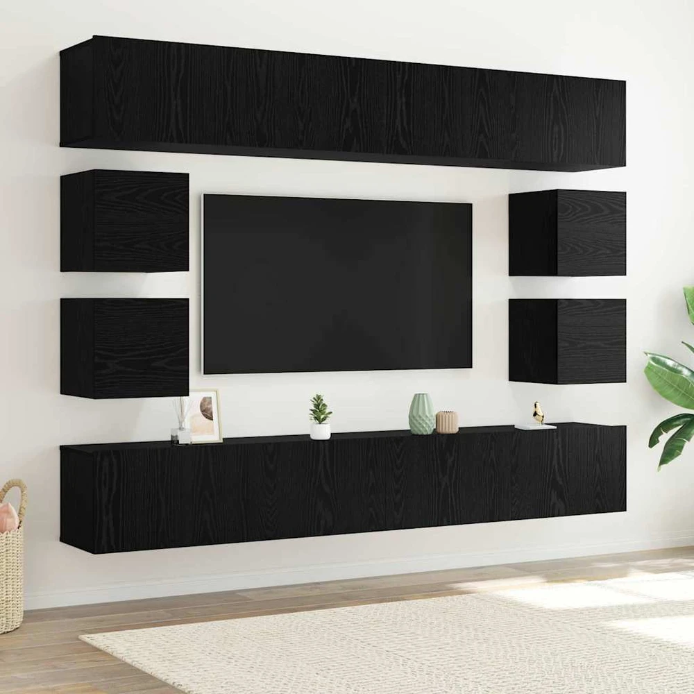 TV staliukas TV spintelių komplektas 8 vnt. Juodas ąžuolas Apdirbta mediena
