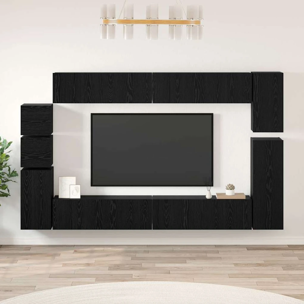 TV staliukas TV spintelių komplektas 9 vnt. Juodas ąžuolas Apdirbta mediena