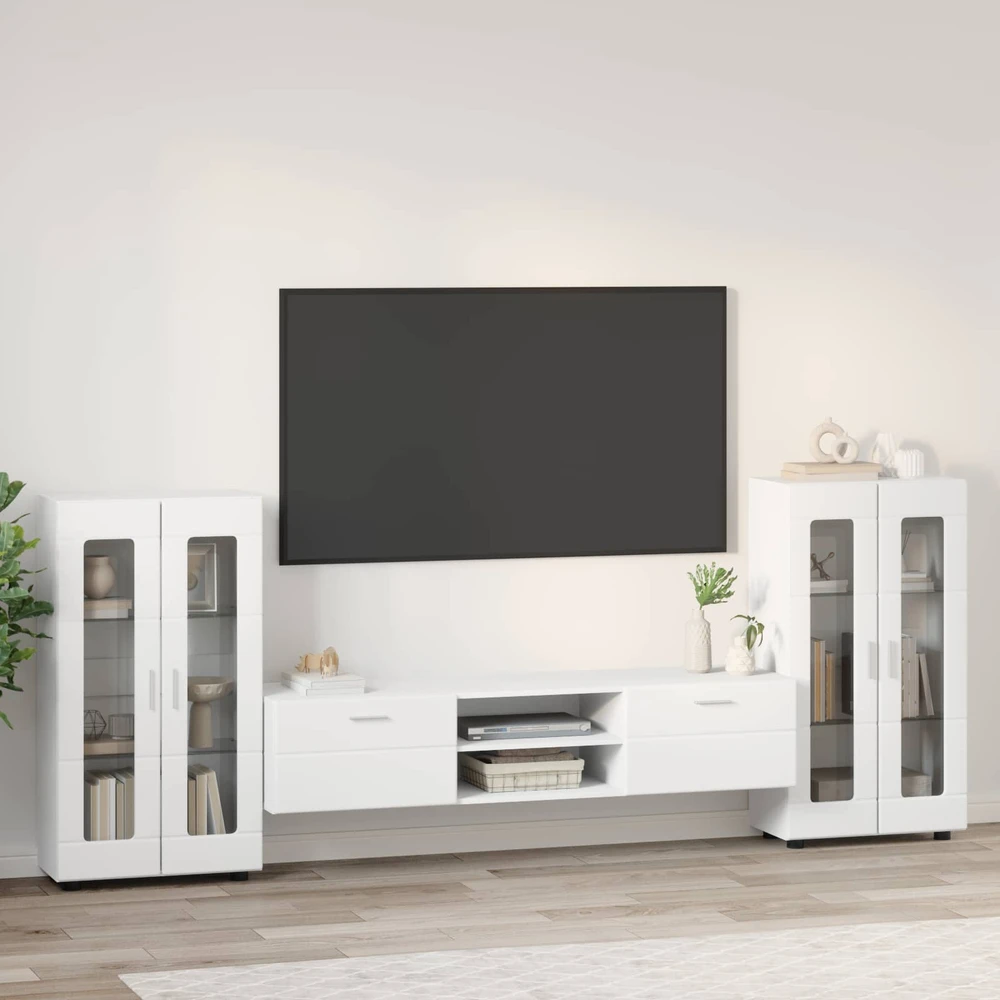 TV spintelių komplektas FLORIN 3 vnt. Balta Apdirbta mediena