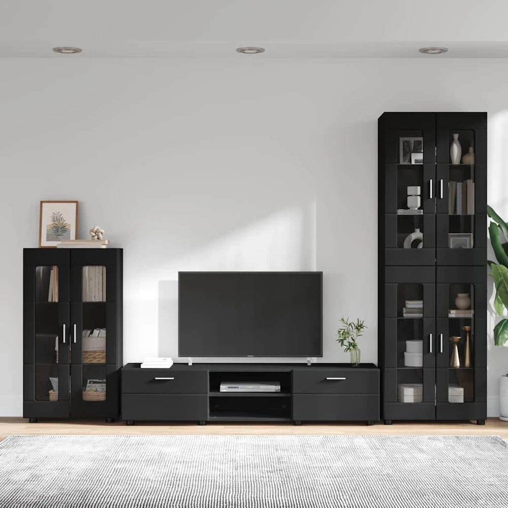 TV spintelių komplektas FLORIN 3 vnt. Juoda Apdirbta mediena