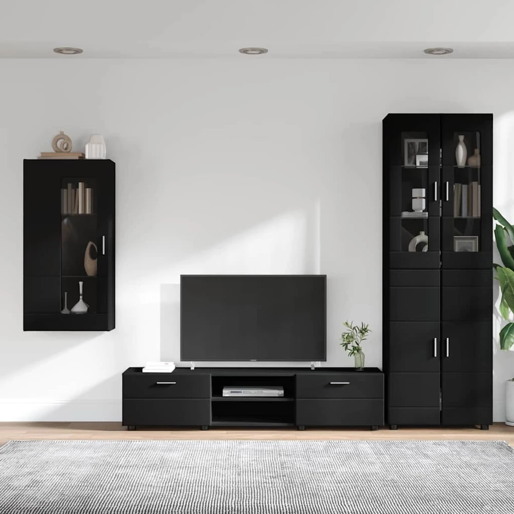 TV spintelių komplektas FLORIN 3 vnt. Juoda Apdirbta mediena