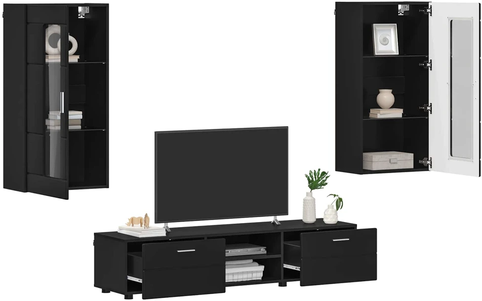TV spintelių komplektas FLORIN 3 vnt. Juoda Apdirbta mediena