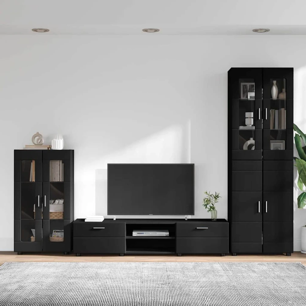 TV spintelių komplektas FLORIN 3 vnt. Juoda Apdirbta mediena