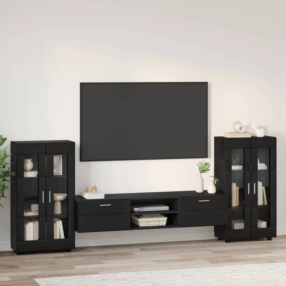 TV spintelių komplektas FLORIN 3 vnt. Juoda Apdirbta mediena