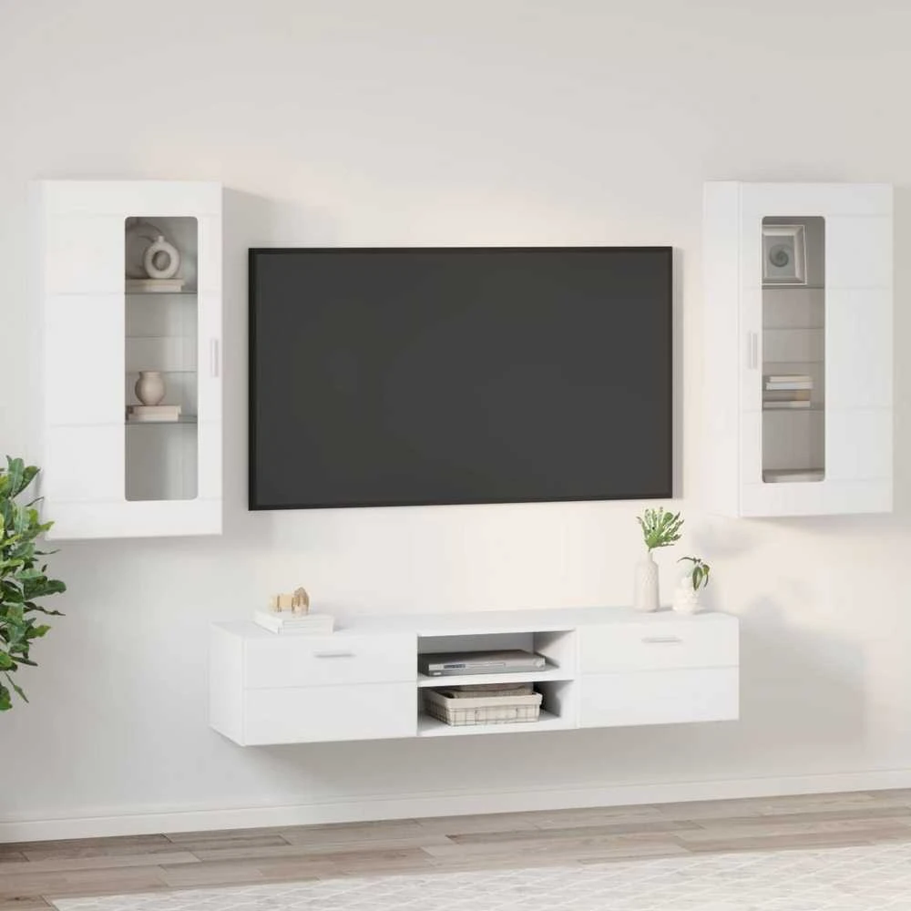 TV spintelių komplektas FLORIN 3 vnt. Balta Apdirbta mediena