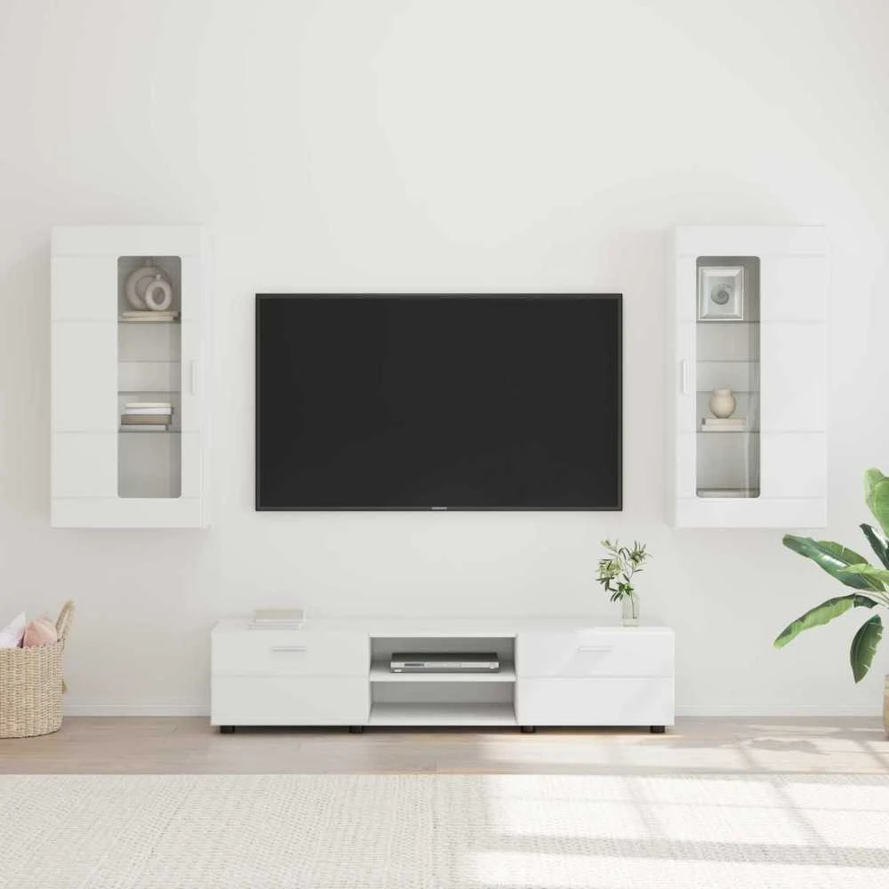 TV spintelių komplektas FLORIN 3 vnt. Balta Apdirbta mediena