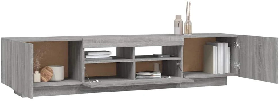TV staliukas TV spintelių komplektas su LED, 2 dalių, pilkas ąžuolo, mediena