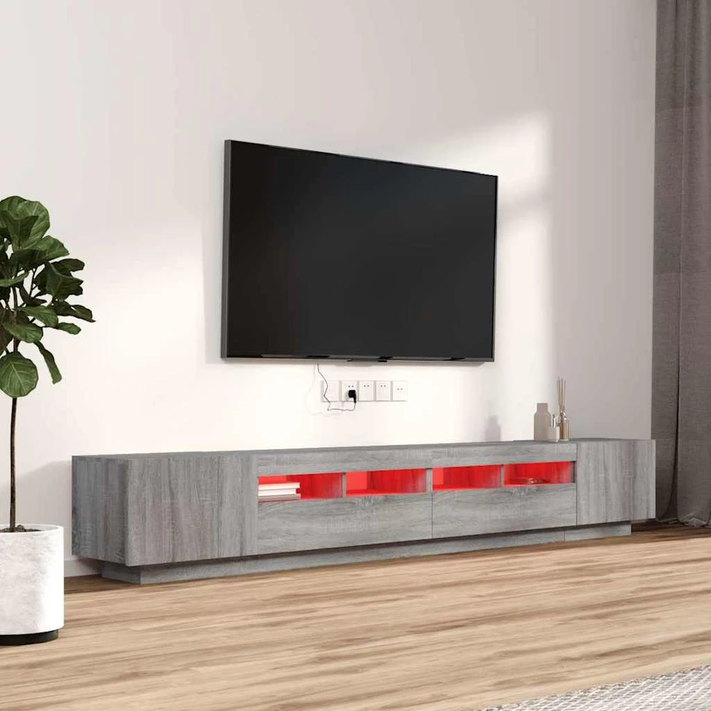 TV staliukas TV spintelių komplektas su LED, 3 dalių, pilkas ąžuolo, mediena