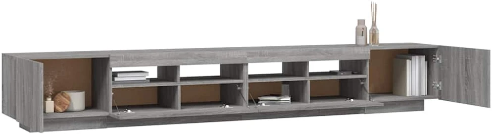 TV staliukas TV spintelių komplektas su LED, 3 dalių, pilkas ąžuolo, mediena