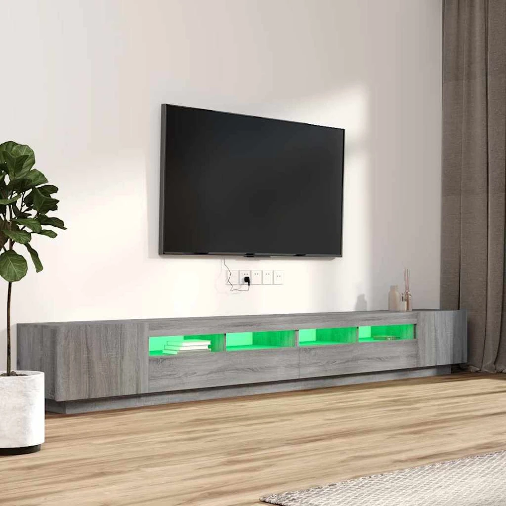 TV staliukas TV spintelių komplektas su LED, 3 dalių, pilkas ąžuolo, mediena