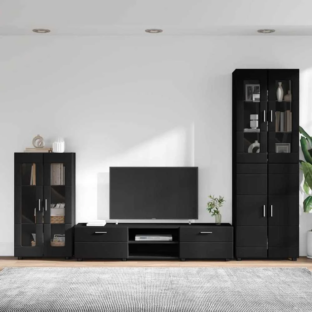 TV spintelių komplektas FLORIN 3 vnt. Juoda Apdirbta mediena