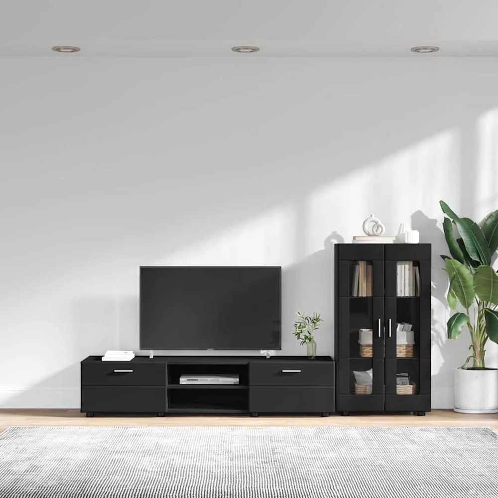 TV spintelių komplektas FLORIN 3 vnt. Juoda Apdirbta mediena