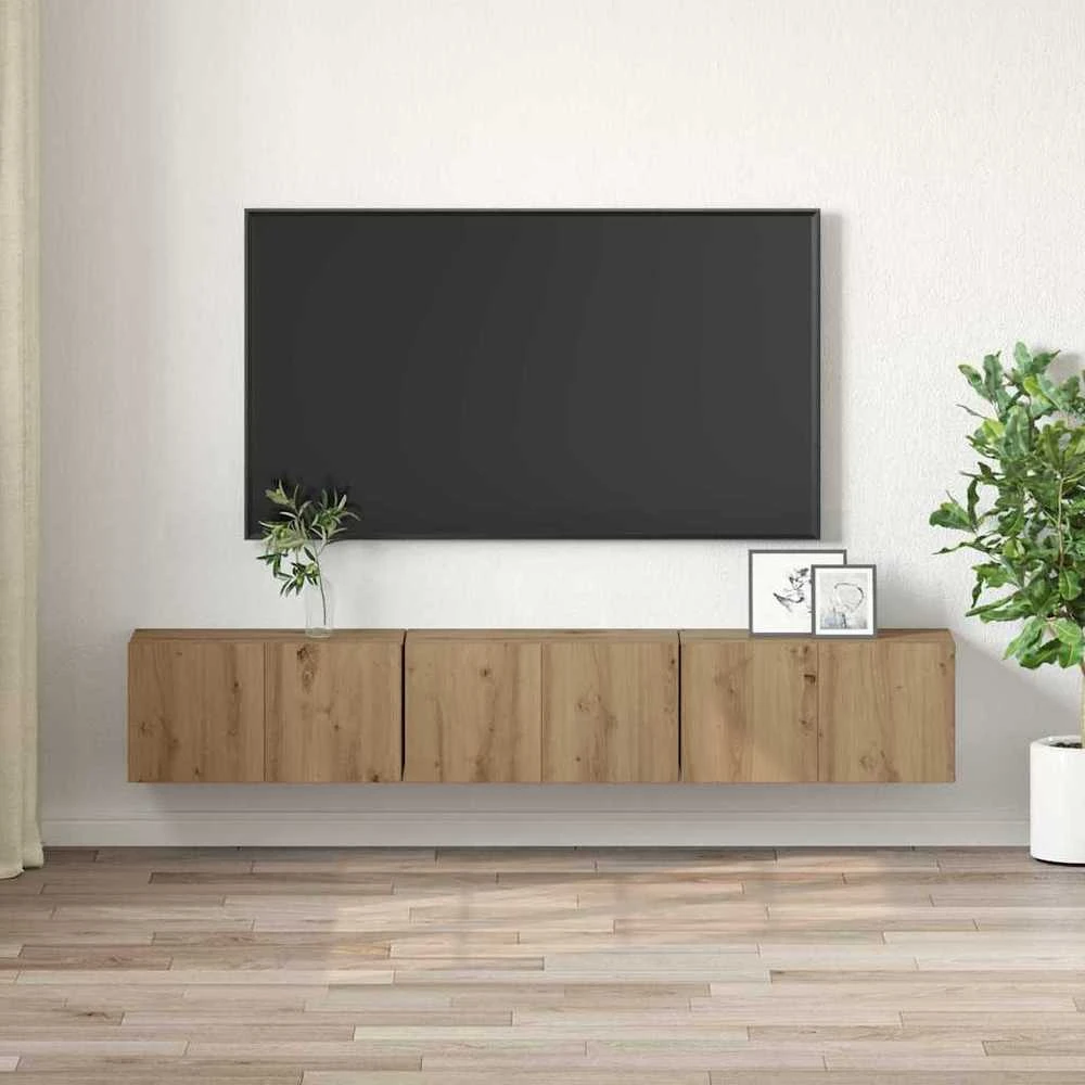 TV staliukas TV spintelių komplektas 3 vnt. Ruda Apdirbta mediena