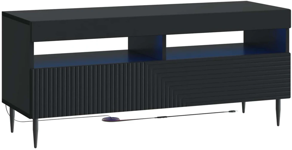 3 dalių LED televizoriaus spintelė Juoda Apdirbta mediena