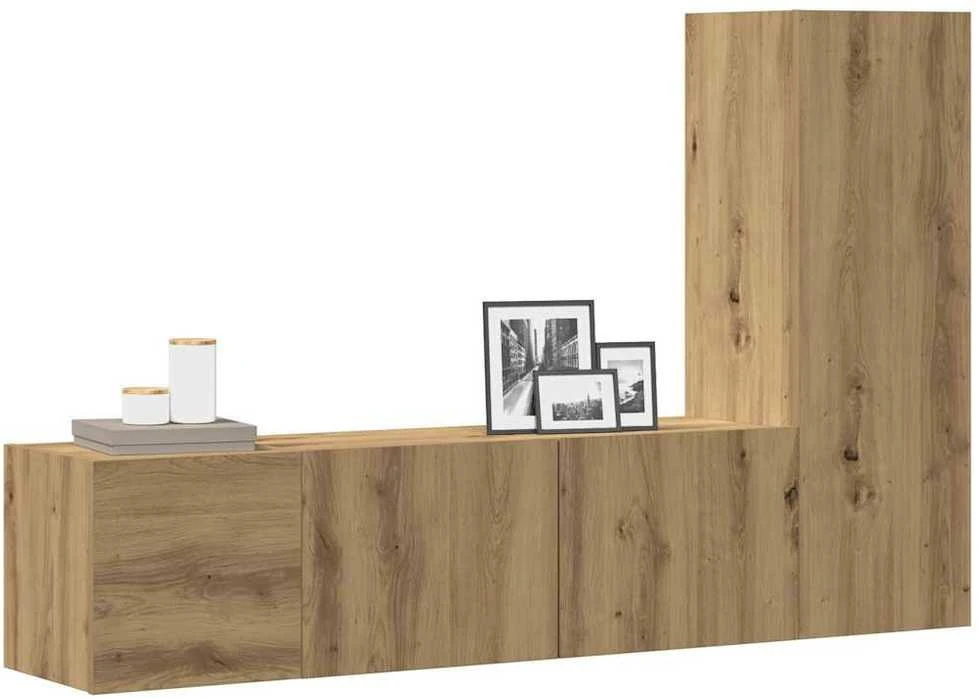 TV staliukas 3 dalių sieninis televizoriaus spintelės komplektas Artisan Oak