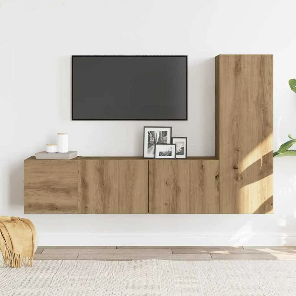 TV staliukas 3 dalių sieninis televizoriaus spintelės komplektas Artisan Oak