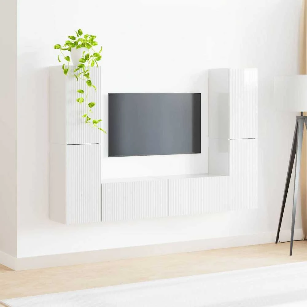 TV staliukas TV spintelių komplektas 6 vnt. Itin blizgi balta