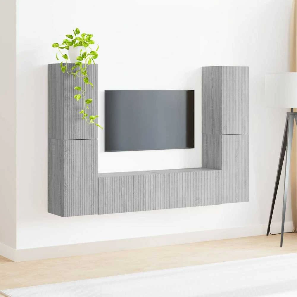 TV staliukas TV spintelių komplektas 6 vnt. Pilka Sonoma Apdirbta mediena