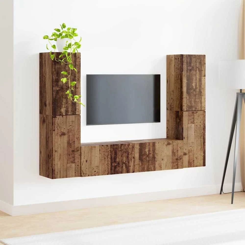 TV staliukas TV spintelių komplektas 6 vnt. Sendintos medienos