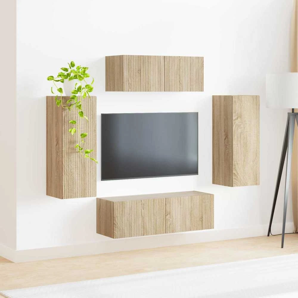 TV staliukas TV spintelių komplektas 4 vnt. Sonoma ąžuolas Apdirbta mediena