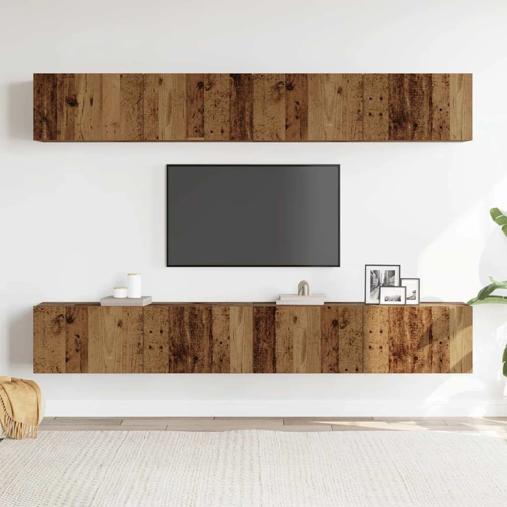 TV staliukas 4 dalių prie sienos tvirtinamas televizoriaus spintelių komplektas, senos medienos drožlės, 100x30x30 cm