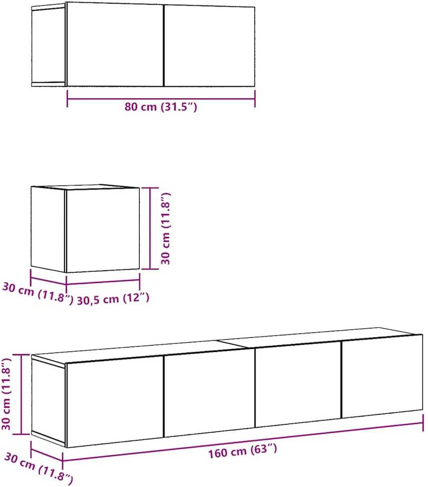 TV staliukas 4 dalių sieninis televizoriaus spintelės komplektas Artisan Oak