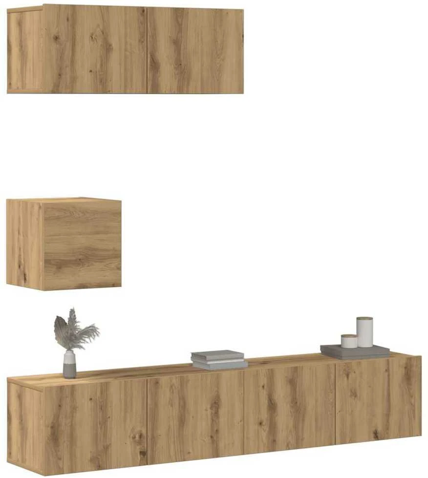 TV staliukas 4 dalių sieninis televizoriaus spintelės komplektas Artisan Oak