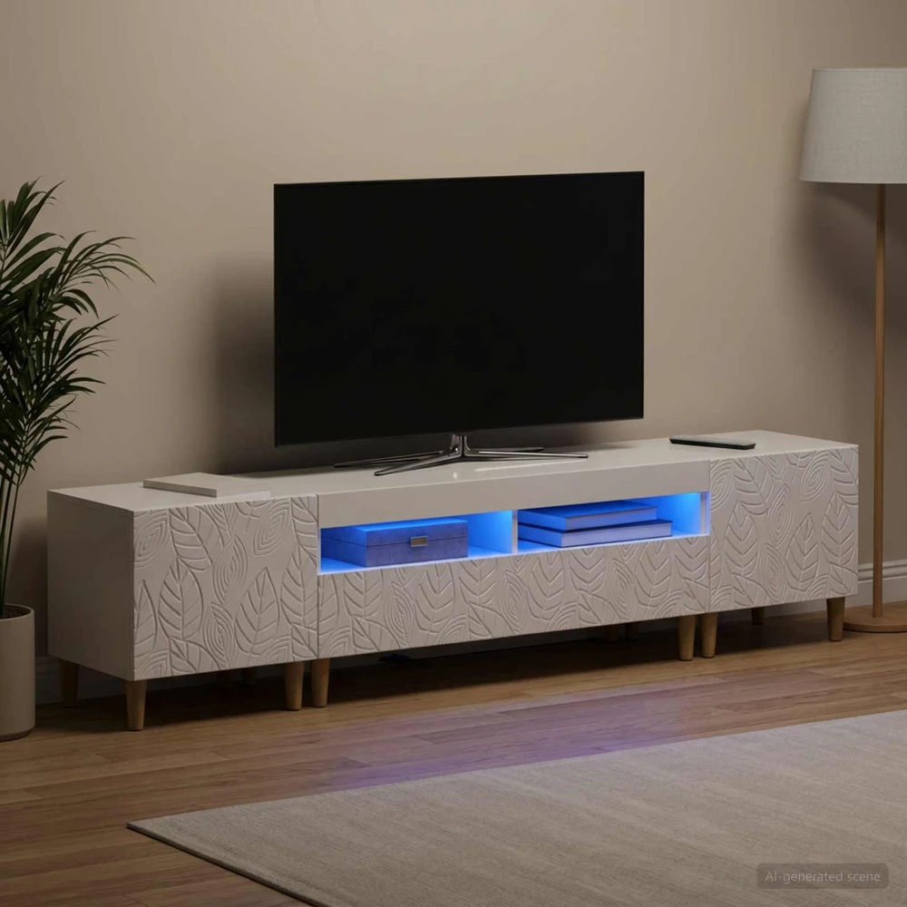 TV staliukas 3 dalių LED televizoriaus spintelė DELFT Itin blizgi balta