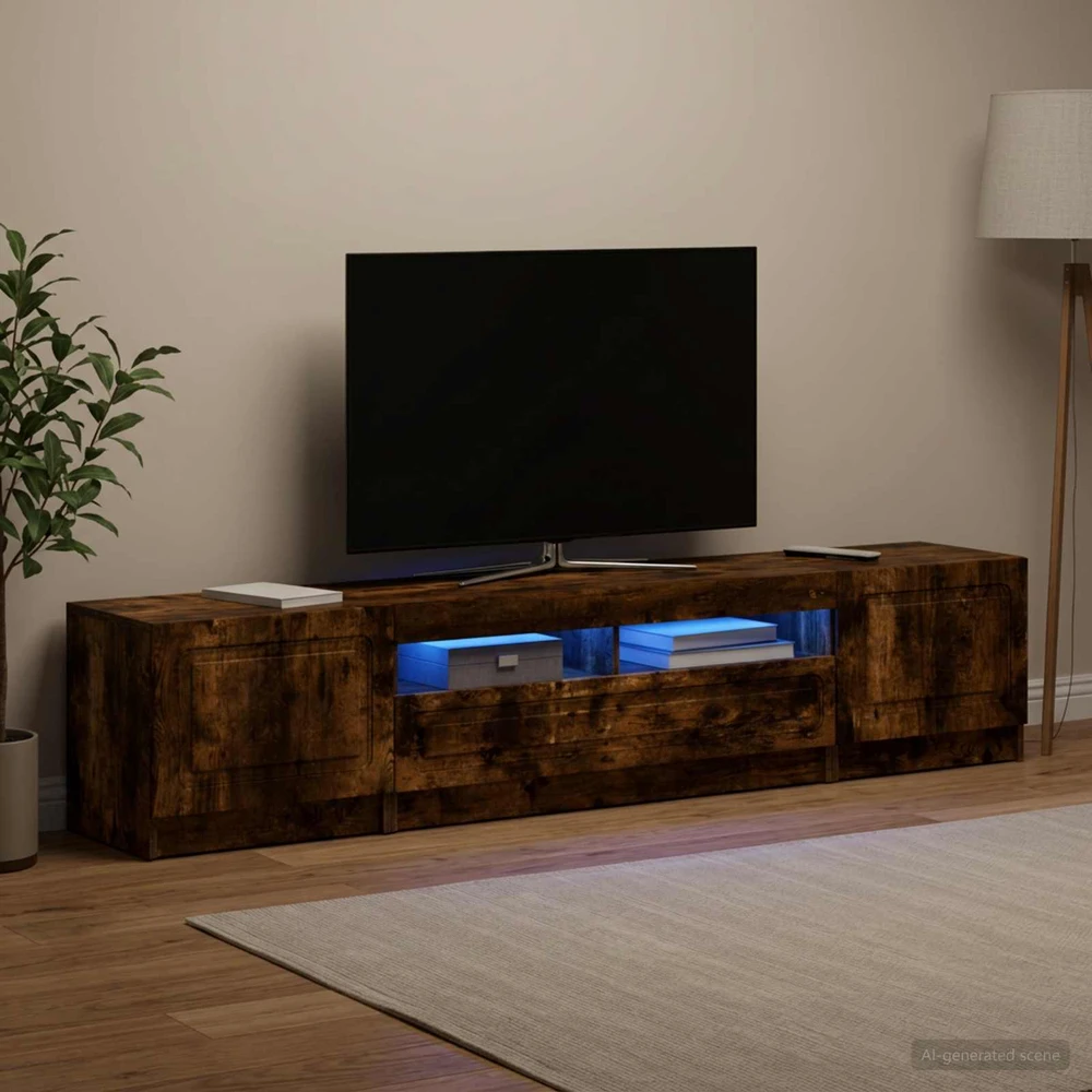 TV staliukas 5 dalių LED televizoriaus stovas UTRECHT 3 vnt. Dūminio ąžuolo
