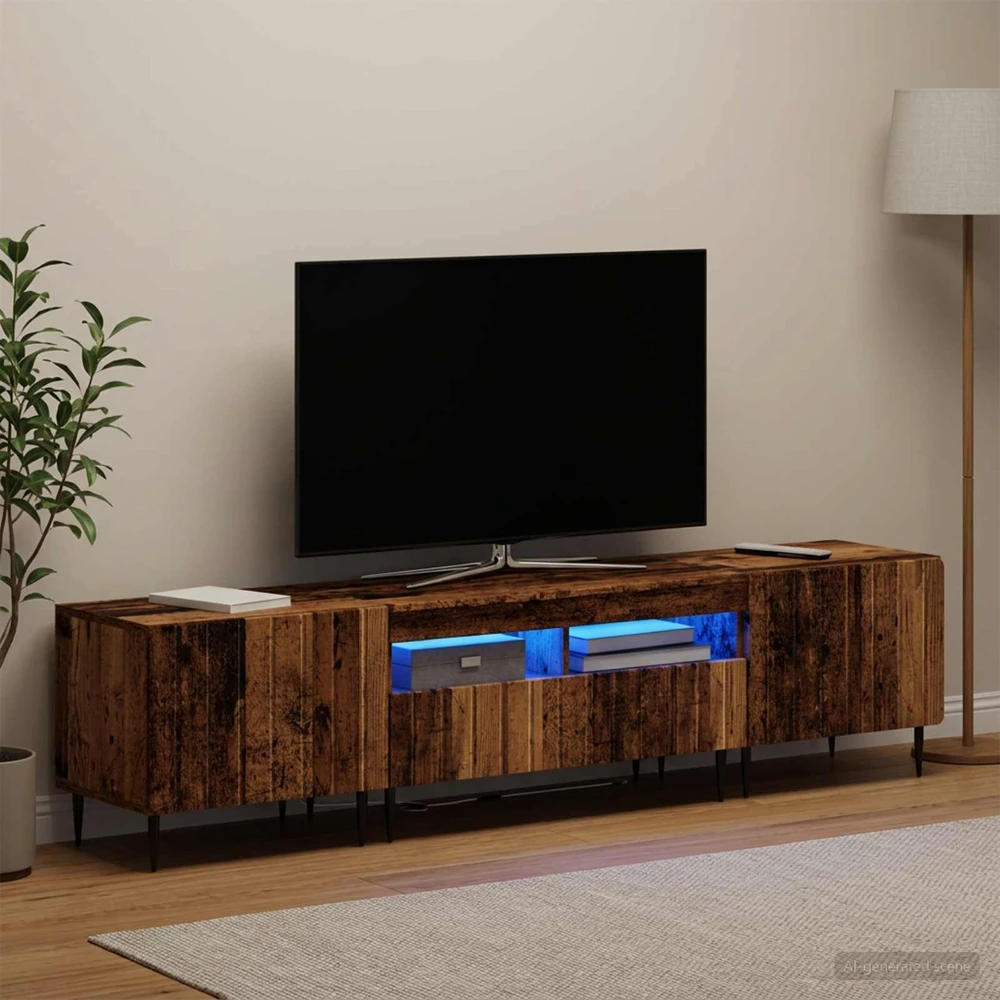 TV staliukas 3 dalių LED televizoriaus spintelė ZWOLLE Sendintos medienos