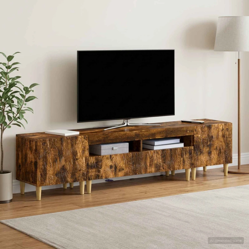 TV staliukas 3 dalių LED televizoriaus spintelė DELFT Dūminio ąžuolo