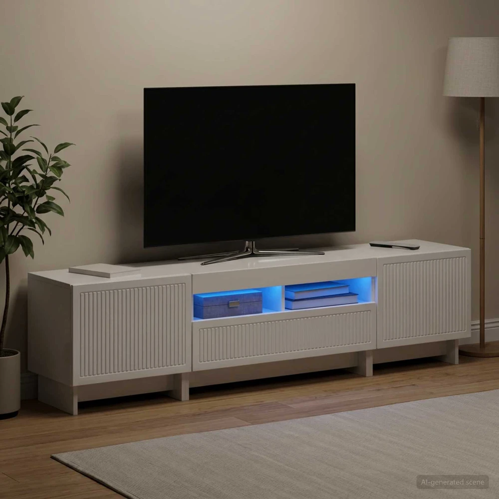 TV staliukas 5 dalių LED televizoriaus stovas Itin blizgi balta
