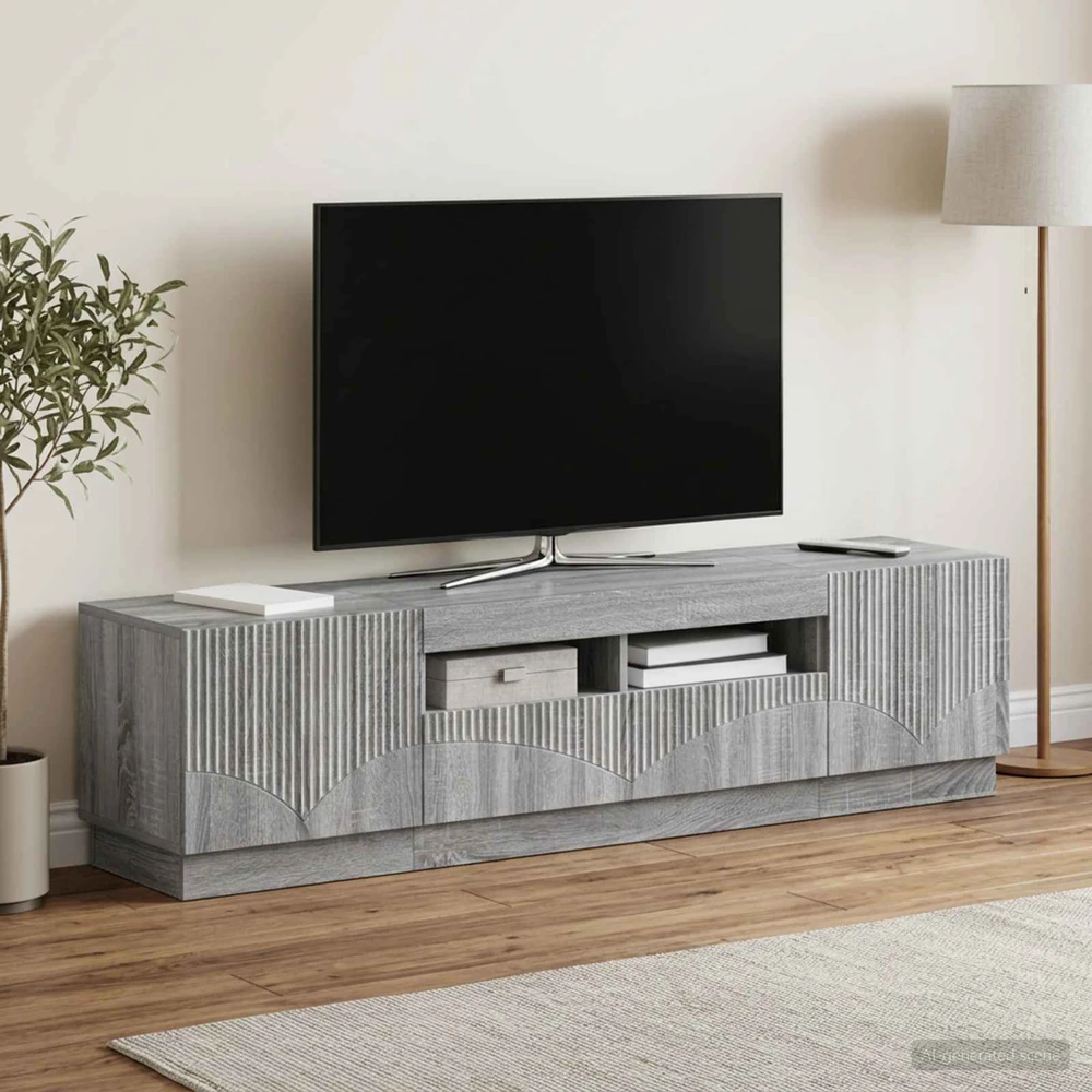 TV staliukas 3 dalių LED televizoriaus spintelė HOORN 3 vnt. Pilka Sonoma