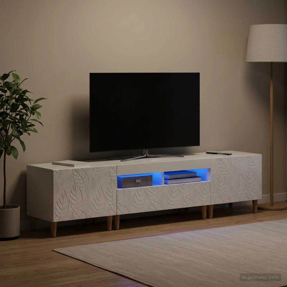 TV staliukas 3 dalių LED televizoriaus spintelė DELFT Itin blizgi balta