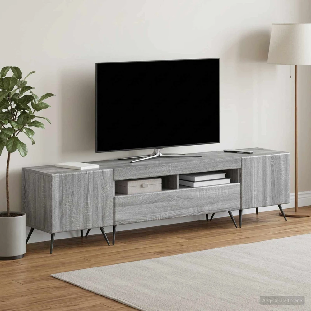 TV staliukas 3 dalių LED televizoriaus spintelė BREDA 3 vnt. Pilka Sonoma