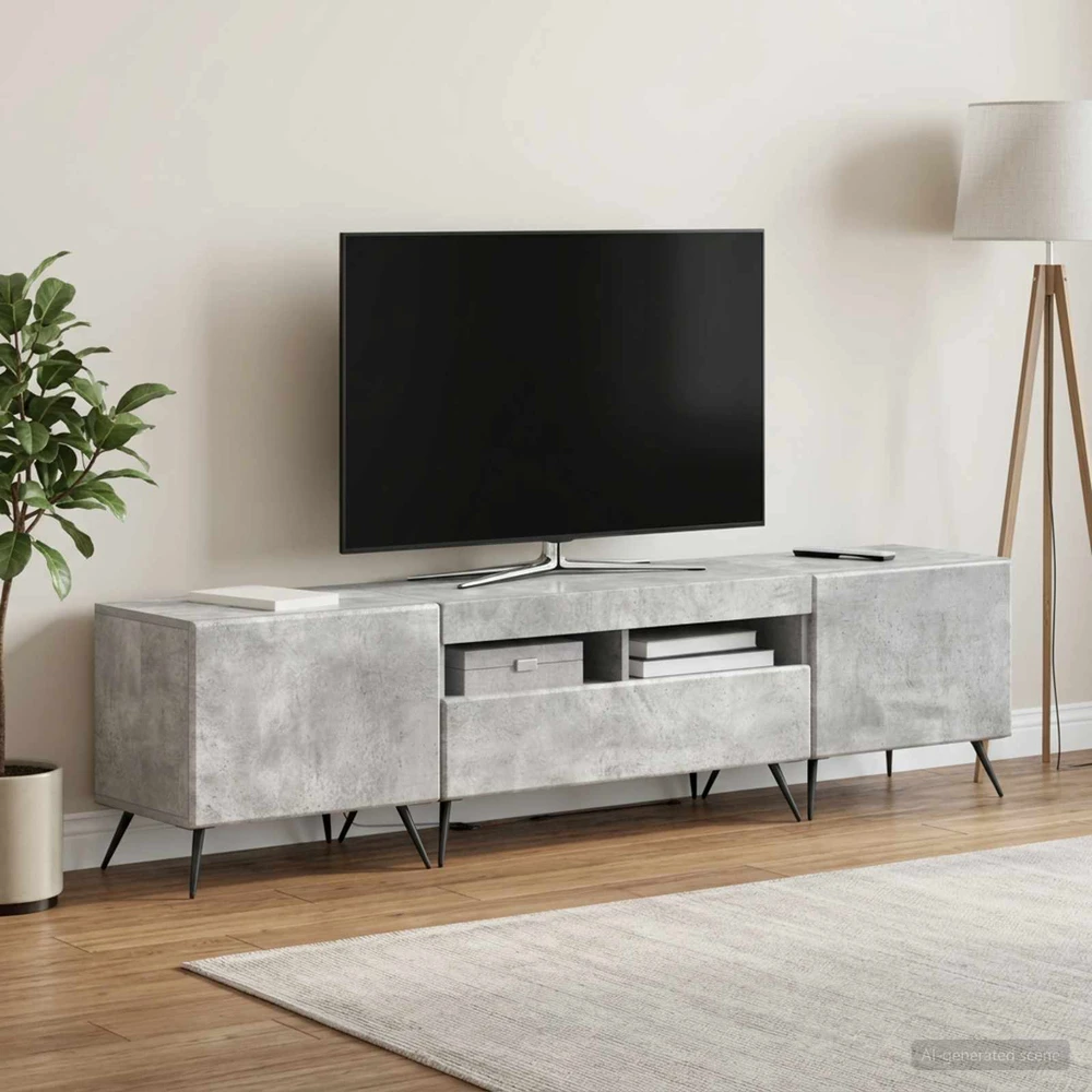 TV staliukas 3 dalių LED televizoriaus spintelė BREDA 3 vnt. Betono pilka
