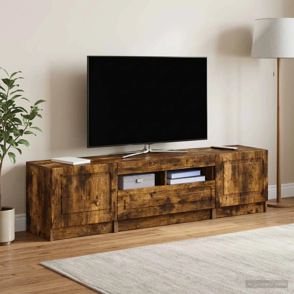 TV staliukas 5 dalių LED televizoriaus stovas UTRECHT 3 vnt. Dūminio ąžuolo