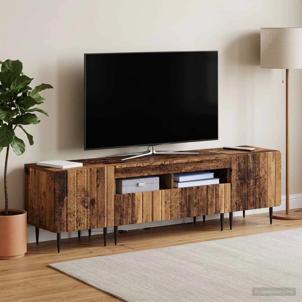 TV staliukas 3 dalių LED televizoriaus spintelė ZWOLLE Sendintos medienos